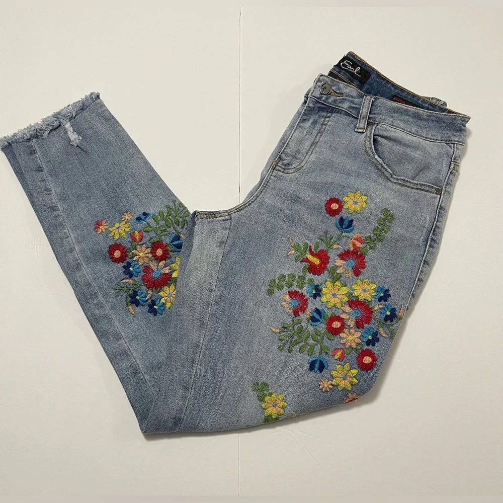Earl Jeans Embroidered Ankle Skinny Denim Jeans Pant Sz 8 - Picture 15 of 17